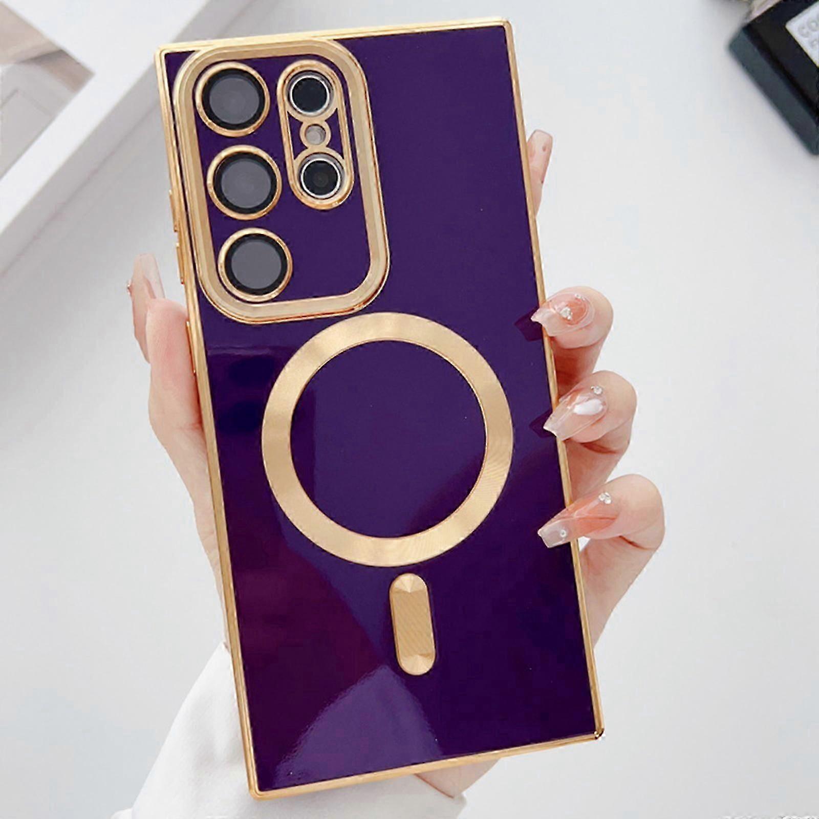 for Samsung Galaxy S24 Ultra Magnetic Case with Camera Lens Protector, Magnetic Case Full Protection Plating Anti-Scratch Slim Case Cover