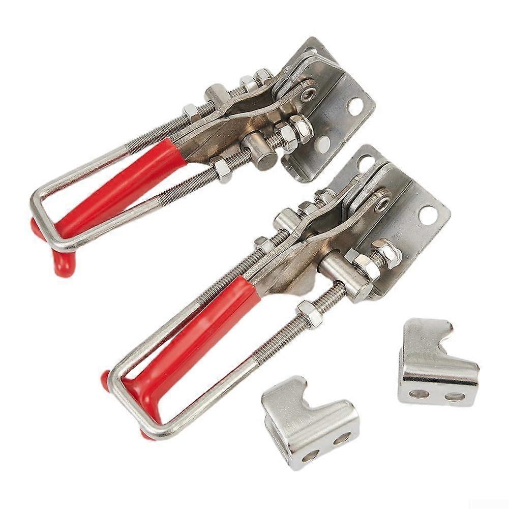 2 pieces of Ubolt latches made of stainless steel, 200 kg clamping force, selflocking, robust toggle latch, adjustable toggle closure from 6–30 mm.