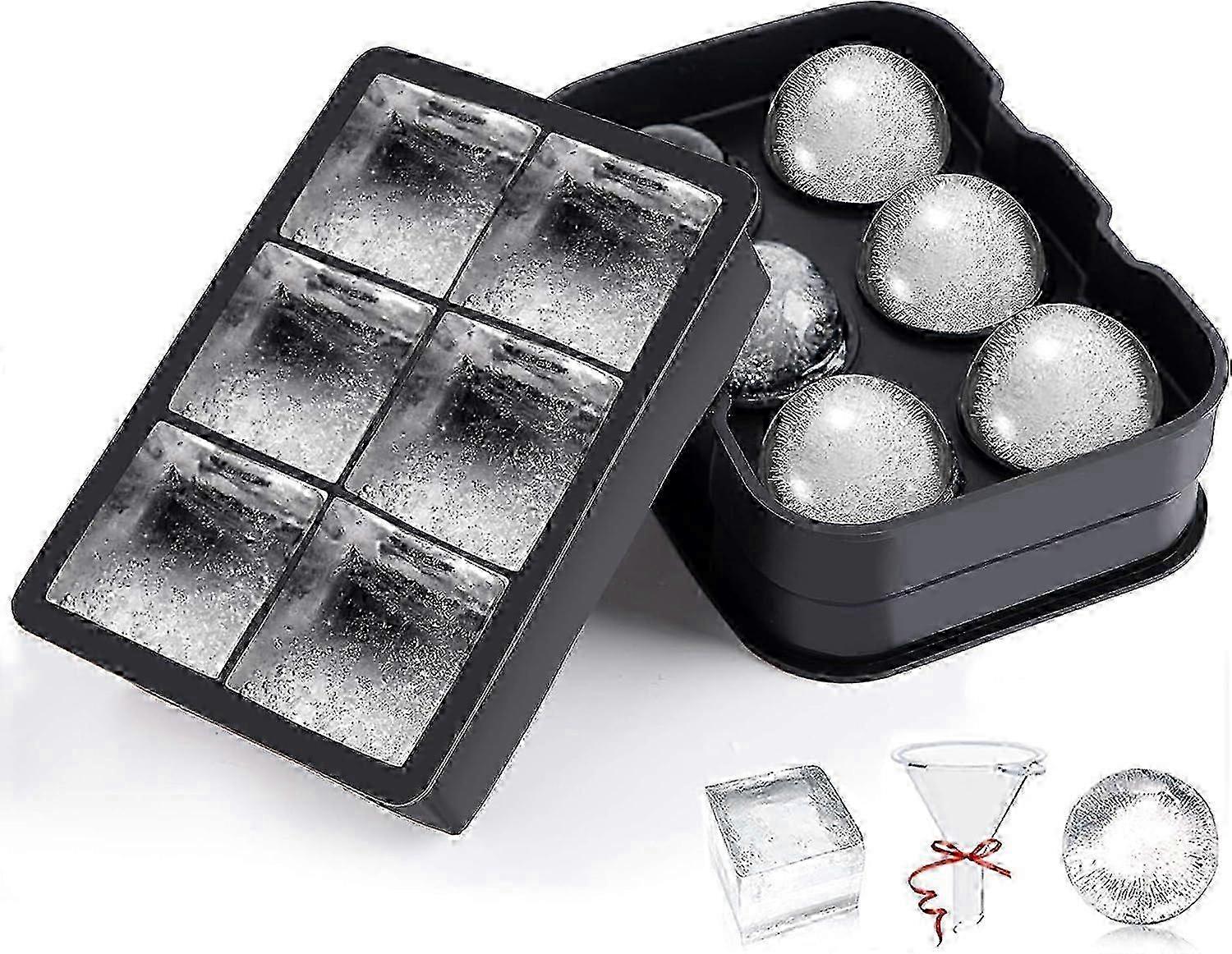 2er-Pack Silikon-Eiswürfelbehälter mit Deckel - Sphere Ice Ball Maker & große quadratische Formen - wiederverwendbar BPA-frei für perfekte Eisformen