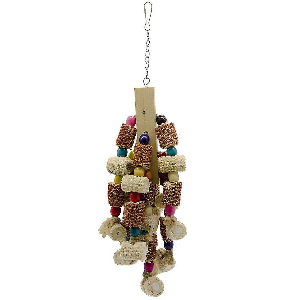 MultiColored Wooden Bird Toy with Movable Hook for Parrot Chewing and Swinging 7.5 Inches
