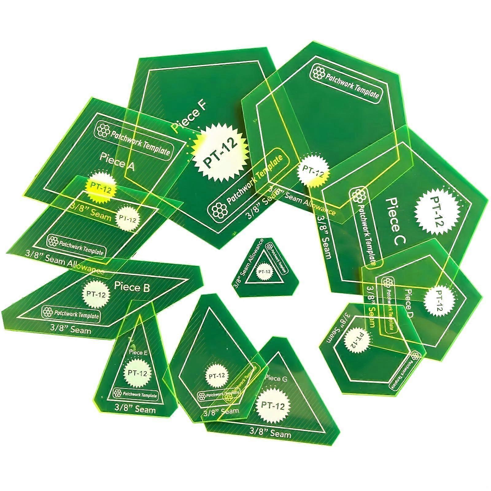12piece acrylic ruler set for quilting and triangle templates, precision cutting tools for fabric crafts, for DIY projects.