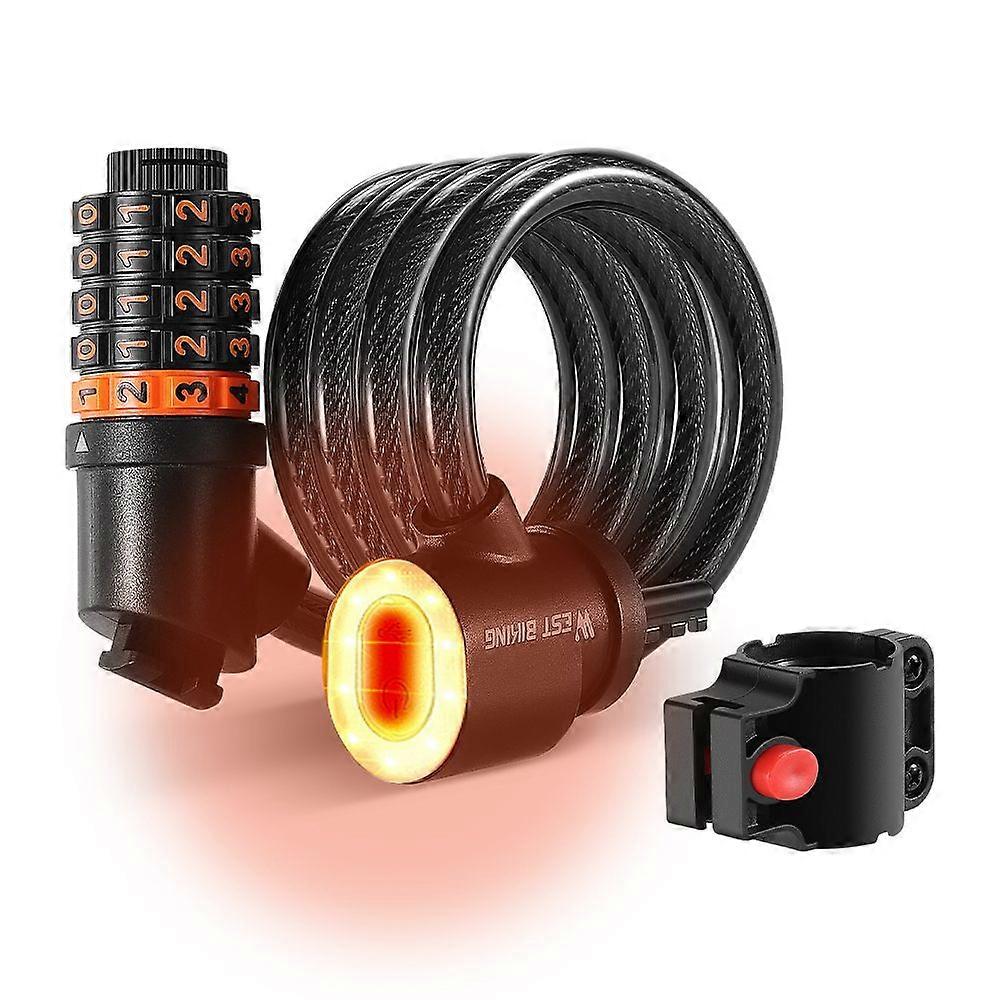 Bicycle Safety Lock Bike Motorcycle AntiTheft Elasticity Locks 5 Digits Combination Password Road Bike Steel Cable Lock Portable Cycle Lock with Light
