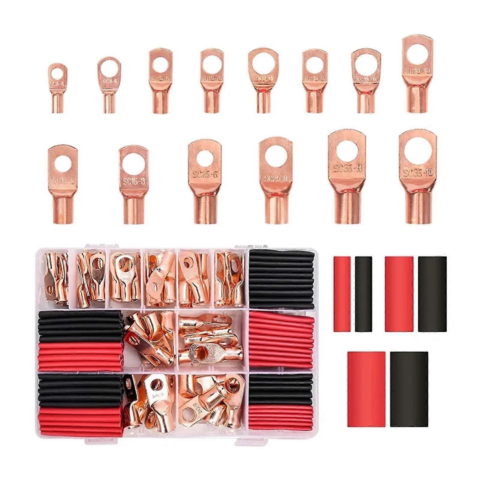 Wire Connector Ring Copper Connectors 160Pcs Crimp Terminal Kit with Heat Shrink Tubing for Electrical Wiring