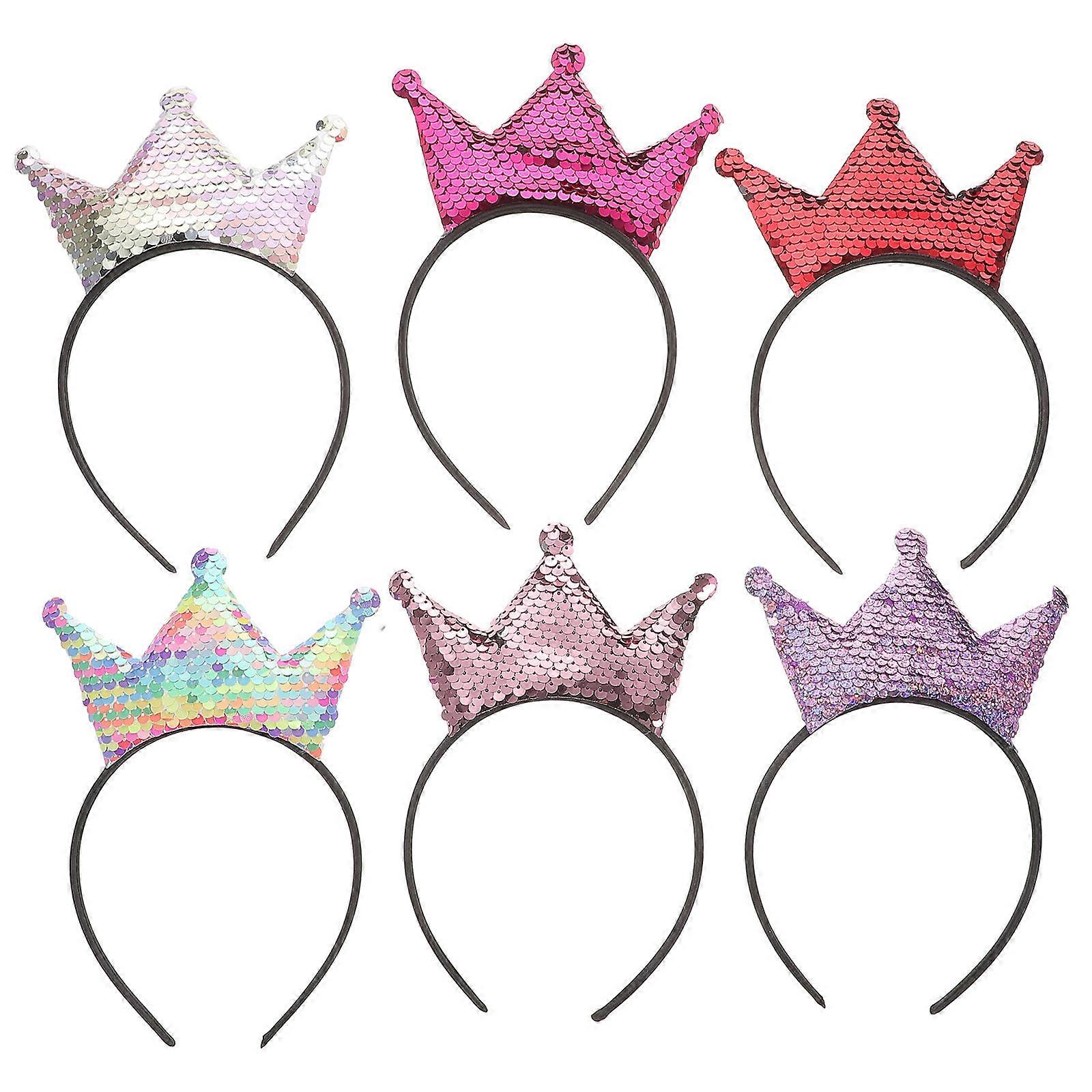 Shiny Crown Hairband for Girls with Comfortable Fit Perfect for Parties and Photo Props Assorted Color 6 pcs
