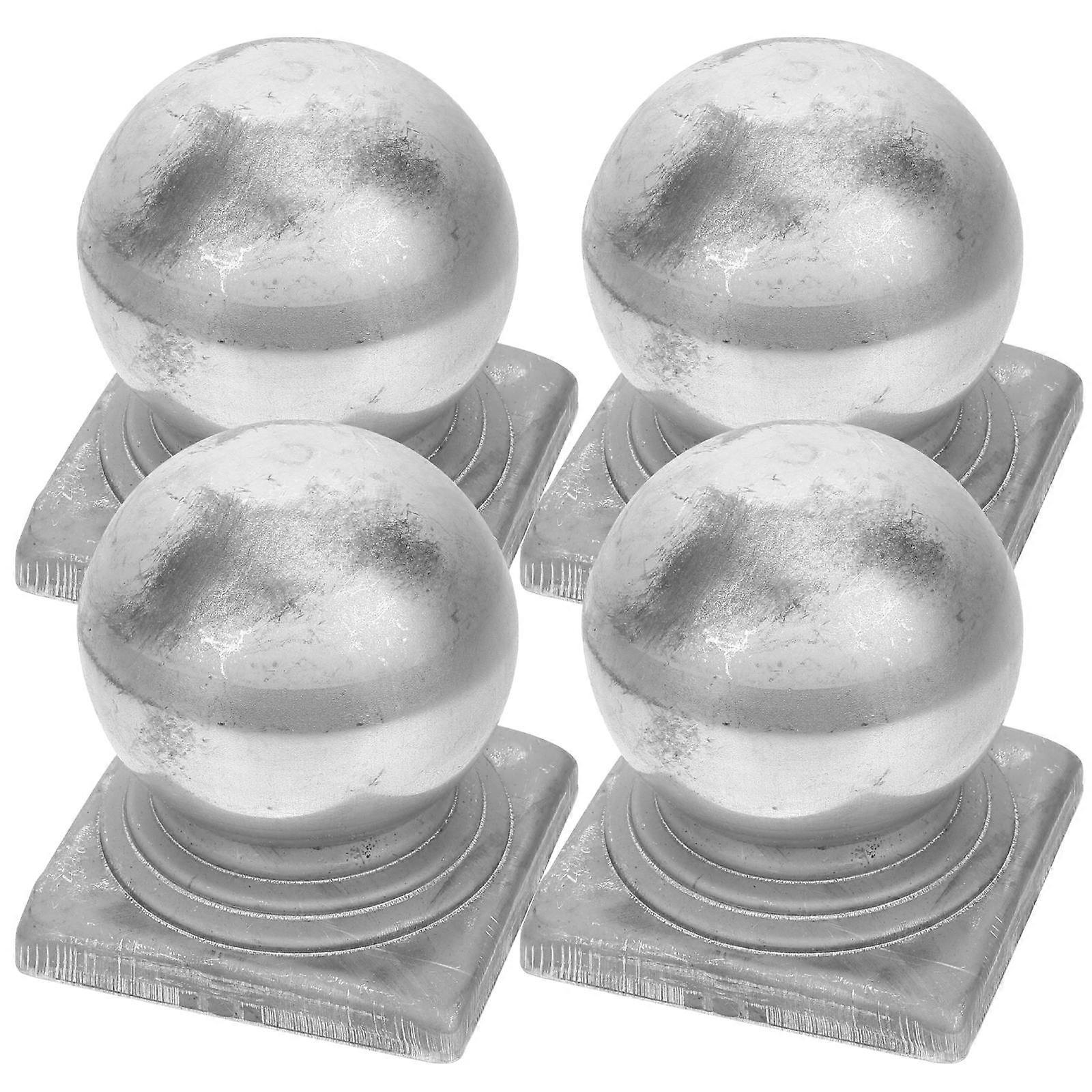 Metal Fence Post Caps for Home Use Silver Iron Caps with Smooth Edges 4pcs Ball Shaped