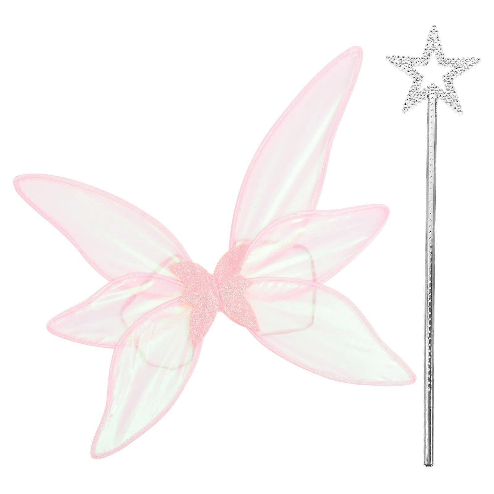 Fairy Wing Costume Accessory Set with Wand for Halloween and School Play in Black for Kids and Women 1 Set