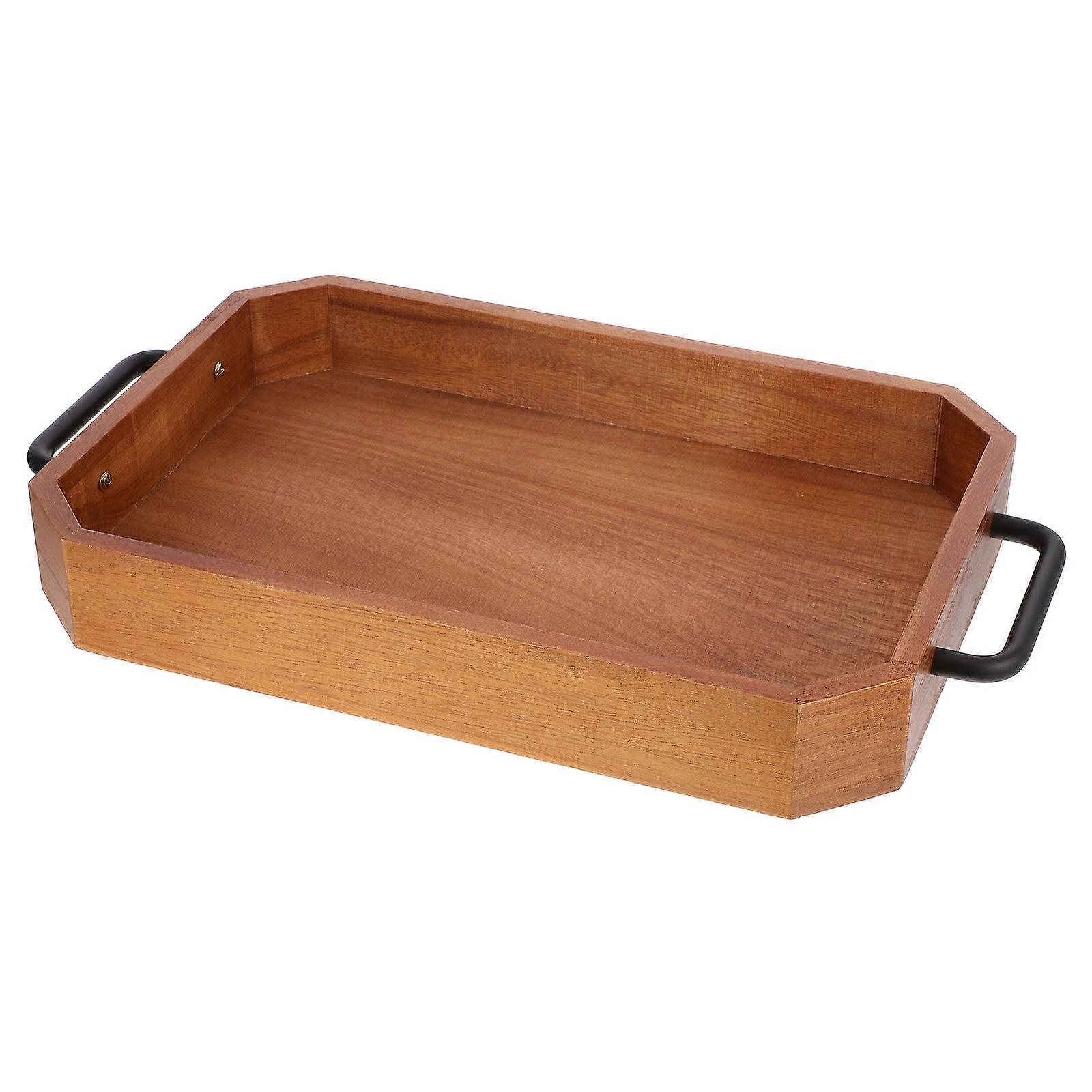 Wooden Tray for Serving Food Coffee Color Large Capacity Design for Daily Use 14.2x9.8 Inches