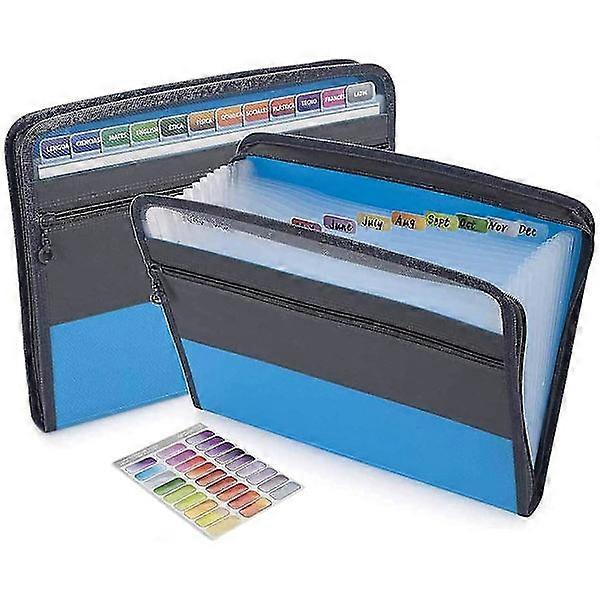 13-pocket expanding file folder with self-adhesive labels, accordion file document organizer expanding zipper file folder with zipper closure letter A