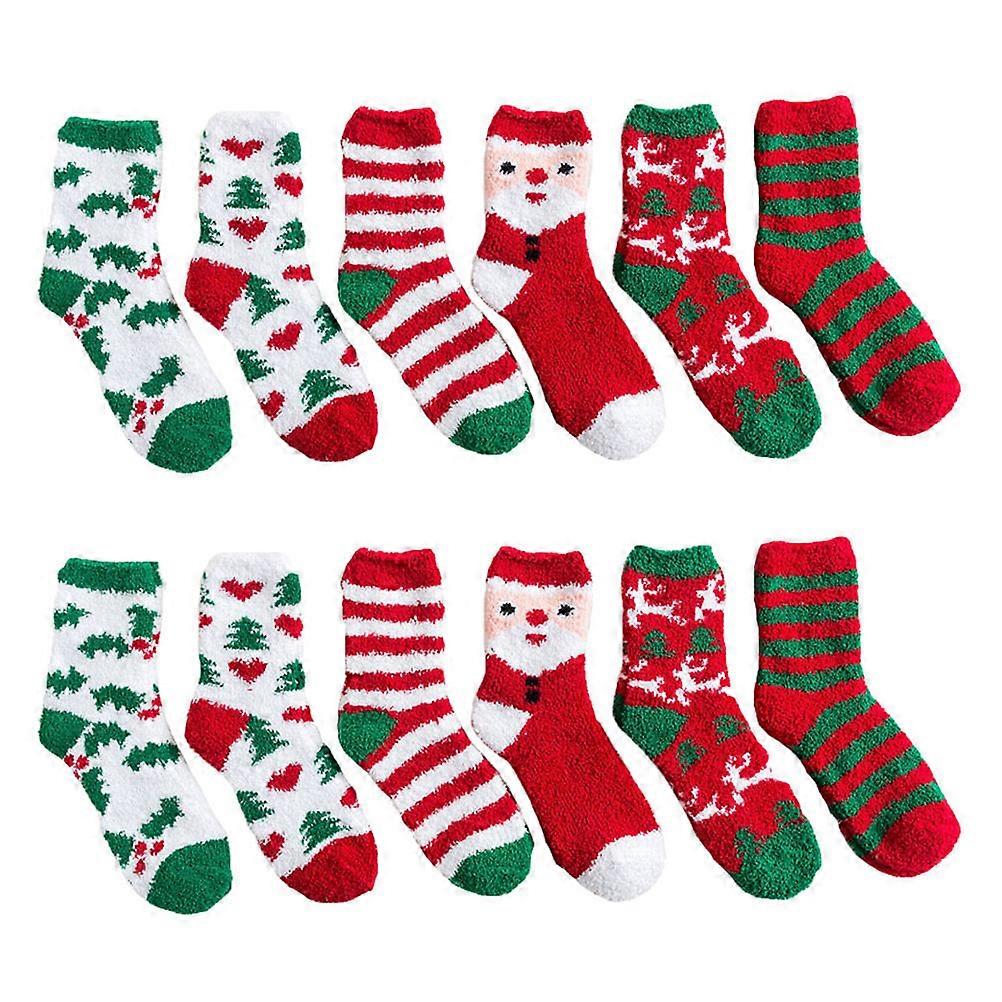 Fuzzy Holiday Socks Non-Slip Comfortable Autumn Winter Christmas Gifts Adults Youth 27x8cm 6 Pairs