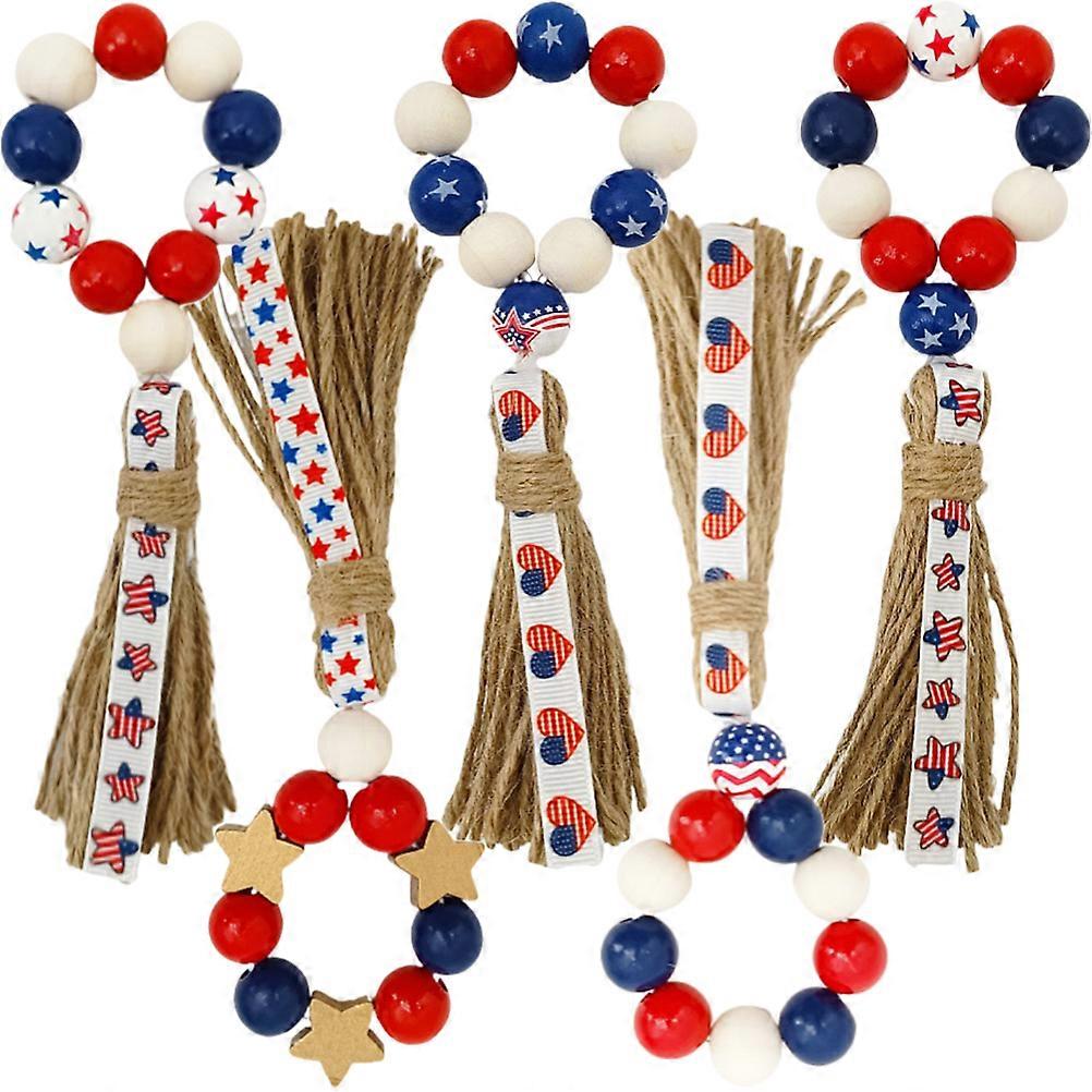 5pcs Wood Napkin Rings Independence Day Decorations Multi Color Beaded Napkin Holders for Parties