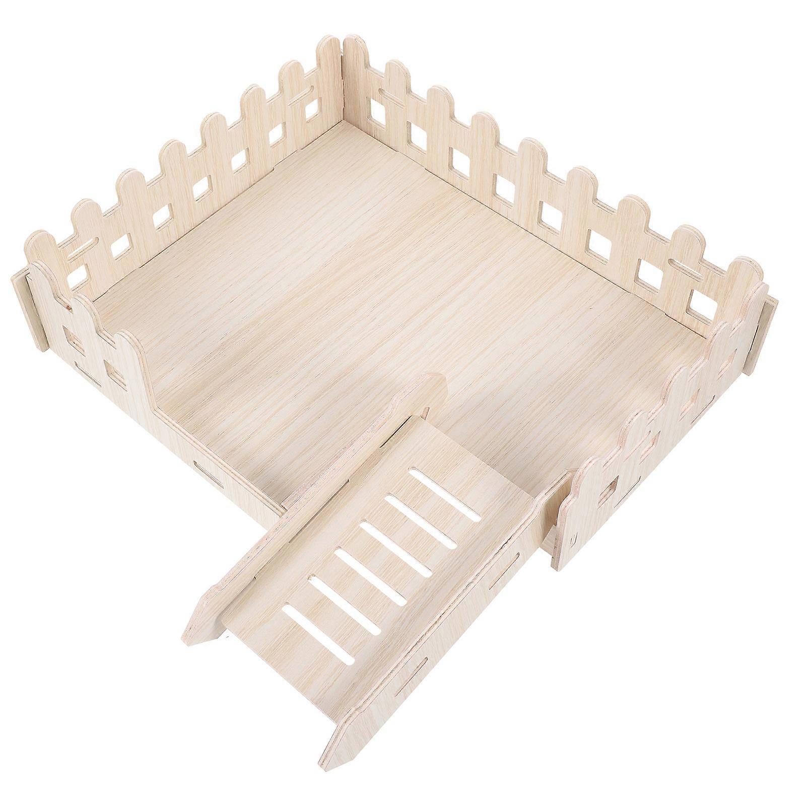Wooden Hamster Platform Toy for Small Animals with Ladder Beige 1 Set