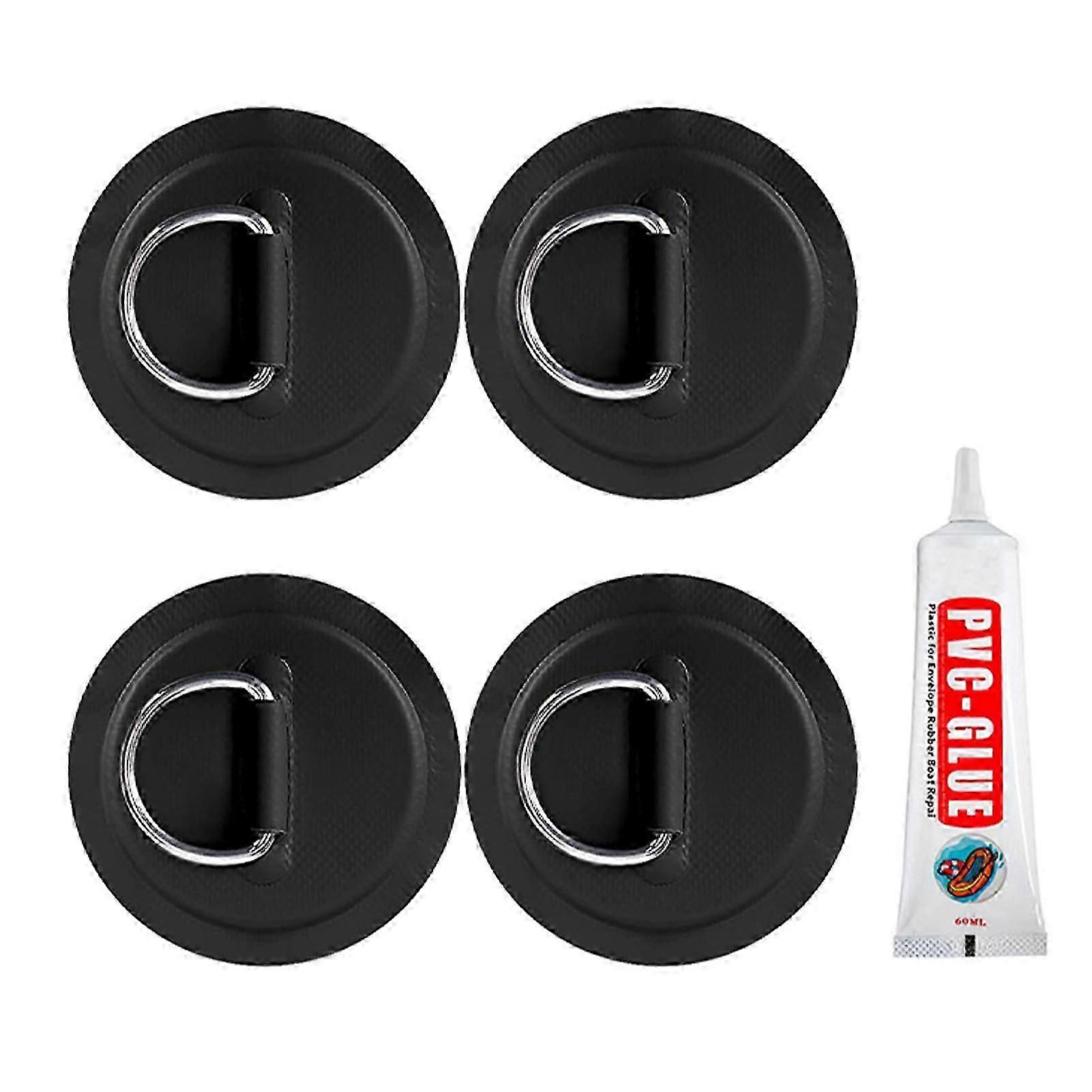 4Pcs D-Ring Patch for Inflatable Boat Kayak SUP Circular D-Ring Pad Stainless Steel D-ring Buckle PVC Patch Paddleboard Canoe Rafting Accessory