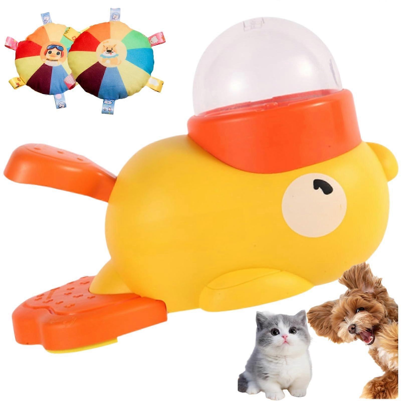 Duck Shaped Treat Dispenser for Dogs and Cats, 2 in 1 Interactive Slow Feeder, Durable Yellow Design for IQ Training