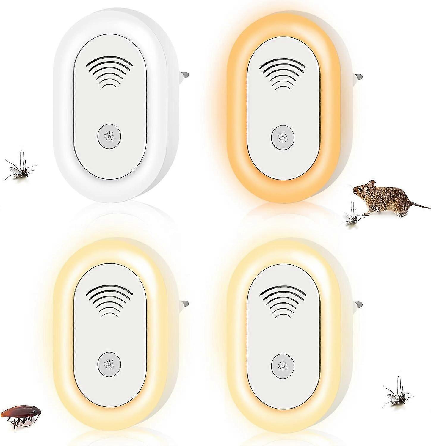 4PCS Ultrasonic Rodent Insect Repeller, 20-65khz Frequency Changing with Scary Lights Pest Repeller for Multipurpose Occasions Anti Rats, Mice, Ants,