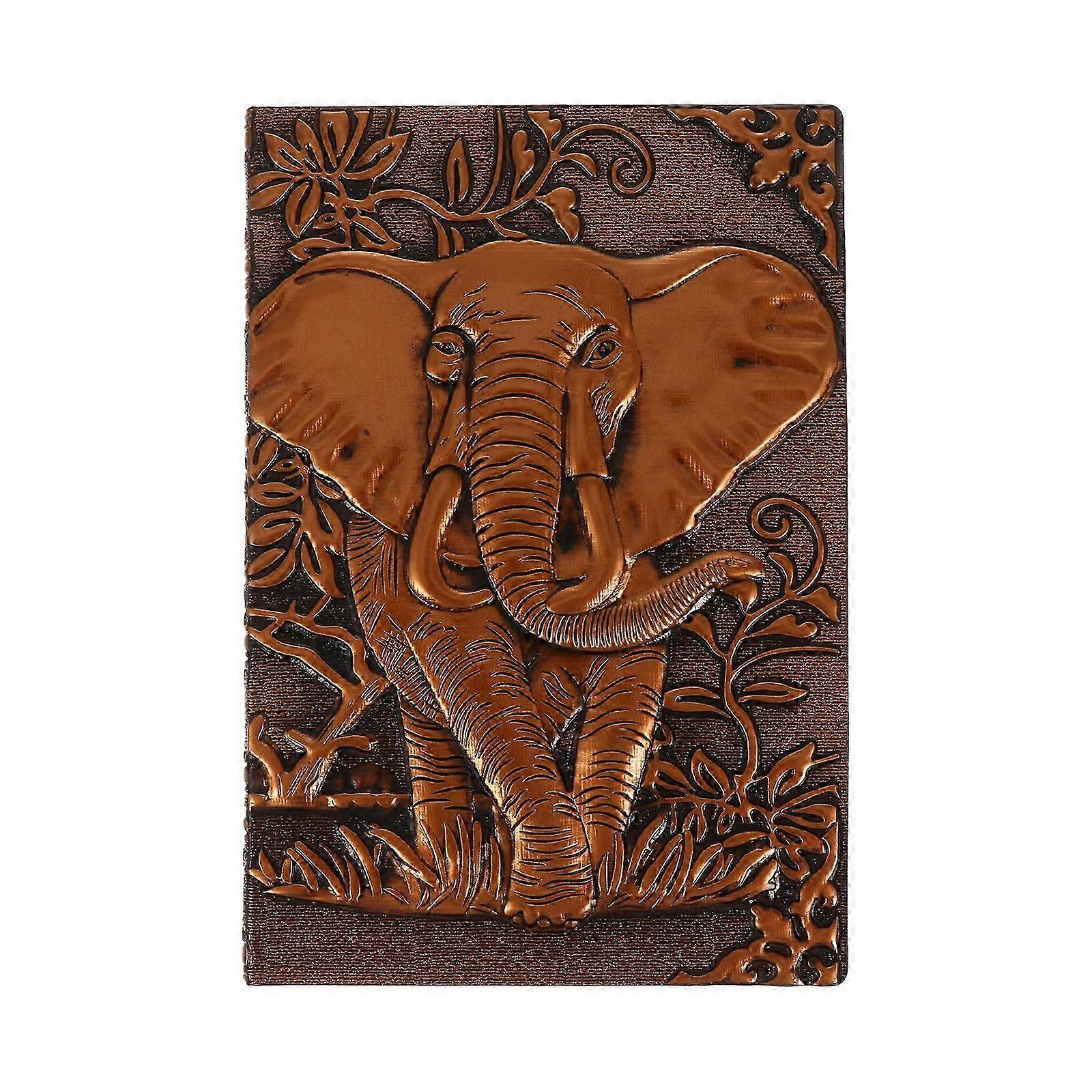 A5 Retro Travel Journal Hardcover Diary Book Embossed Elephant Notepad (Coffee)