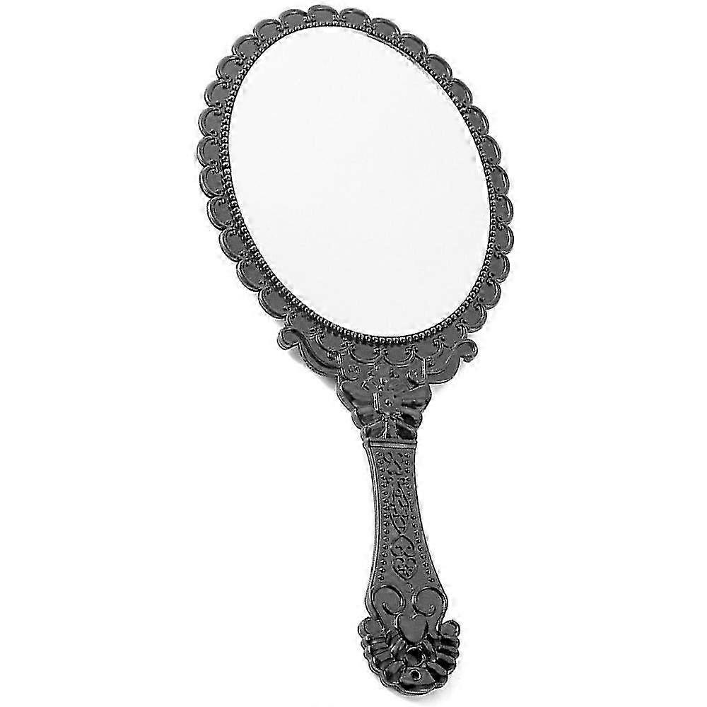 Vintage Handheld Oval Hand Mirror with Handle - Portable Makeup Mirror for Travel & Vanity Use, Stylish Retro Design