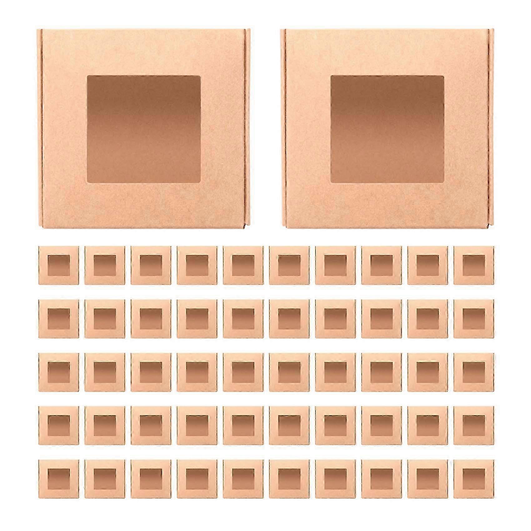 Mini Kraft Paper Box with Window, Packaging Box for Homemade Soap, Bakery Candy (Brown), 50 Pieces