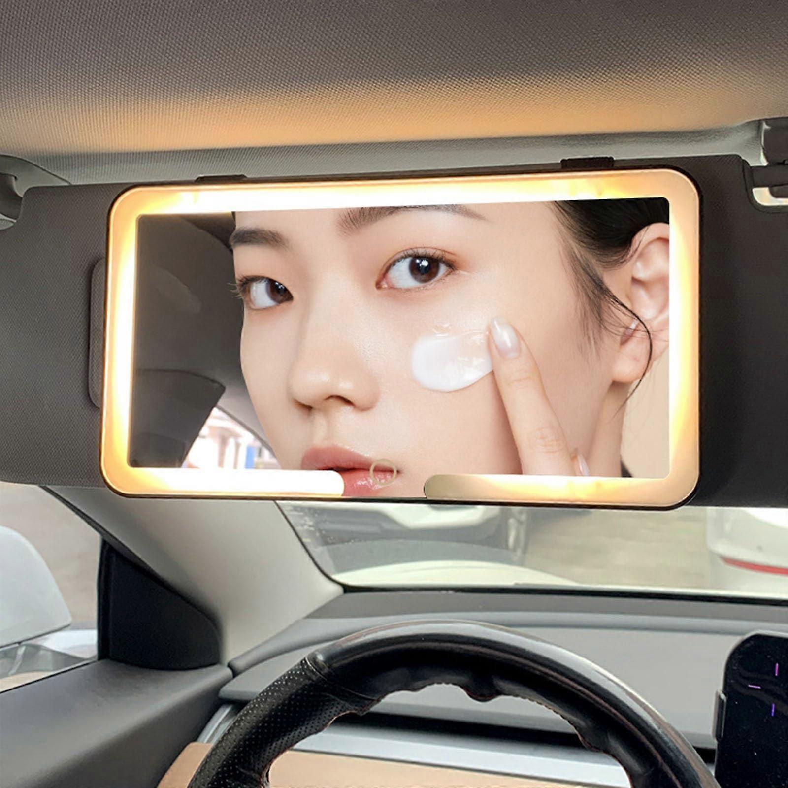 Auto Visor LED Cosmetic Mirror Rechargeable With 3 LED Light Modes And 70 LEDs Universal Car Truck Back View Sunshade Touchscreen 9.3x5 In