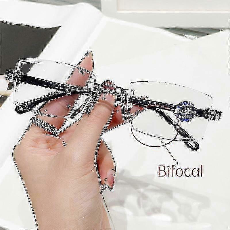 Vintage Bifokal Okuma Gözlükleri Erkekler Kadın Çerçevesiz Yakın ve Uzak Gözlük