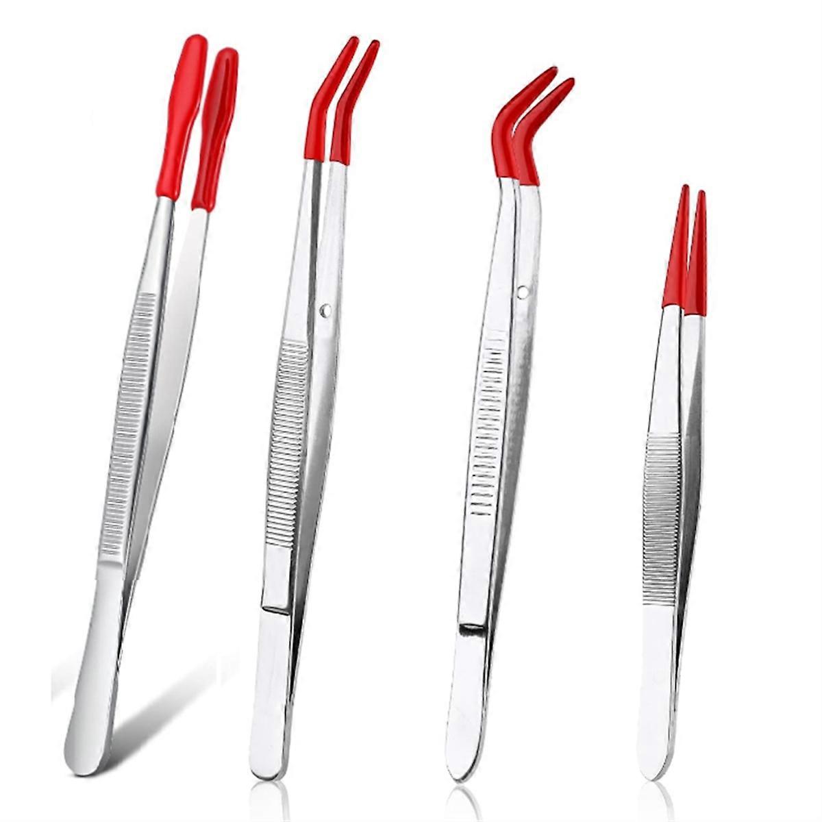 4Pieces Tweezers with Rubber Tips Tweezers PVC Coated Tweezers Set, Rubber Straight/Flat Tip Tweeze
