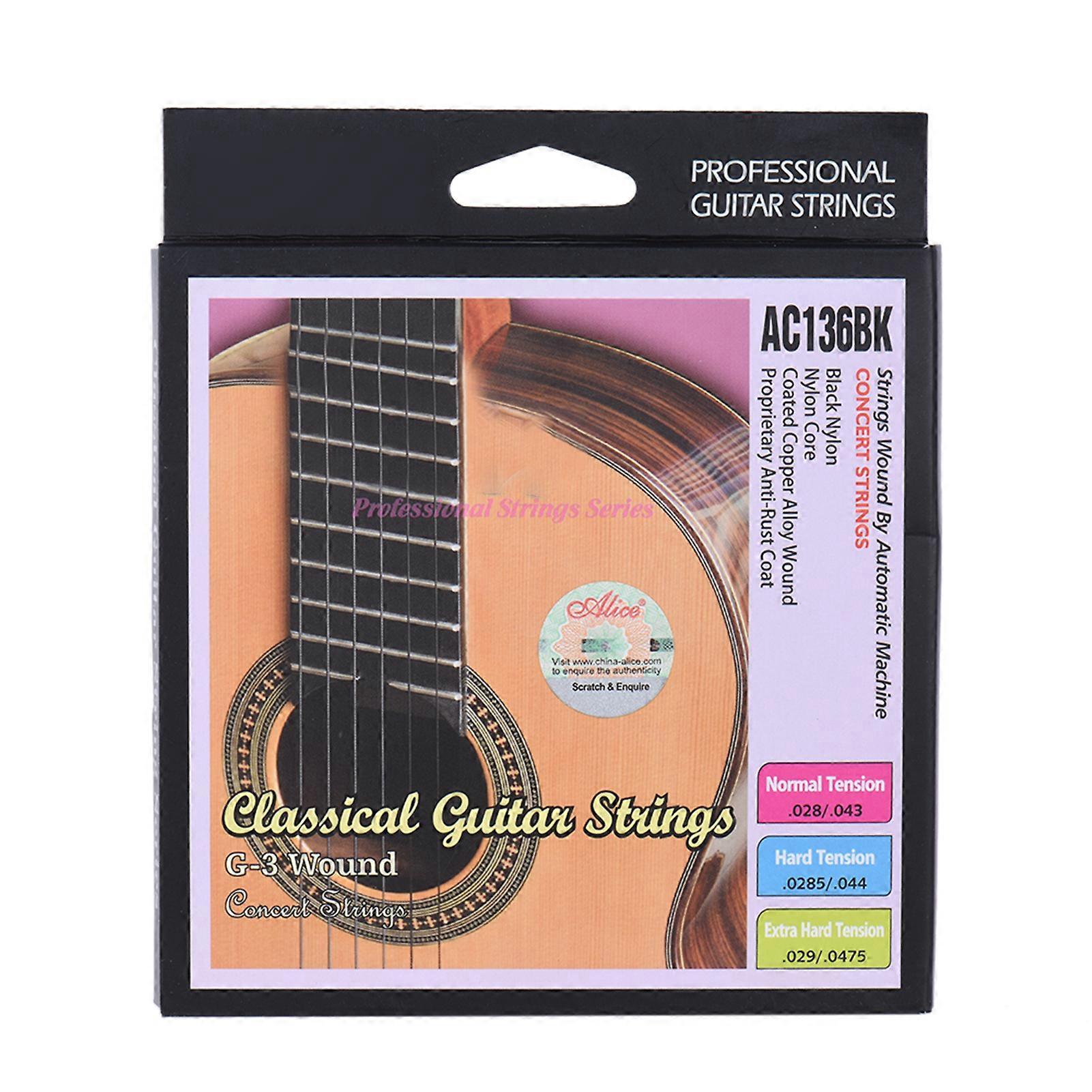 Alice AC136BK-H Black Nylon Classical Guitar Strings 6pcs Set Hard Tension .0285-.044 with Complimentary G Third String