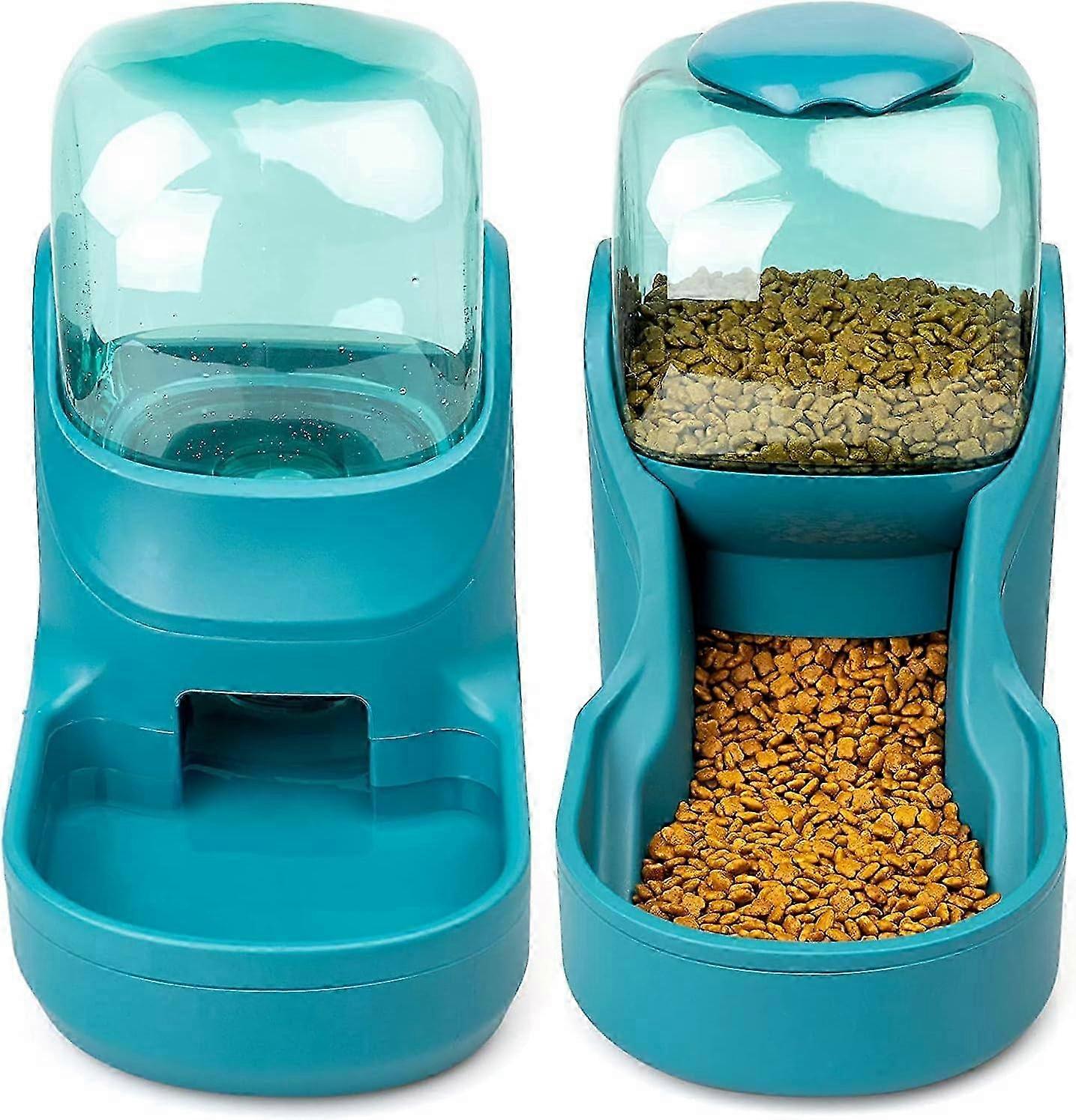 Katzenwasserspender Automatischer Katzenfutterspender Automatischer Wasser- und Futterspender 3,8 l für Katzen und Hunde (Futterautomat + Wasserfutterautomat, grün)