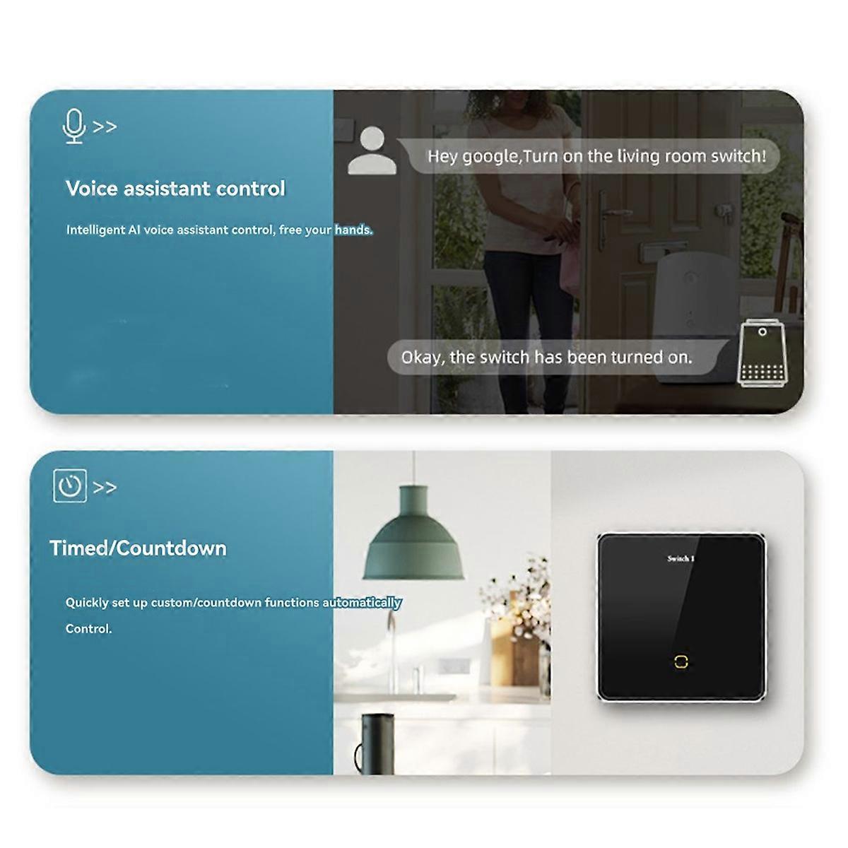 Tuya Smart Home WiFi Display Light Switch Glass Touch Switch Black