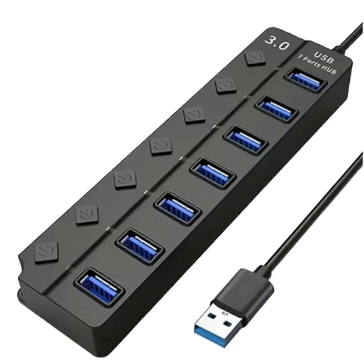 7-Port USB 3.0 Hub with LED Indicator Switch Control for Laptop Flash Drive Hard Disk Camera Keyboard