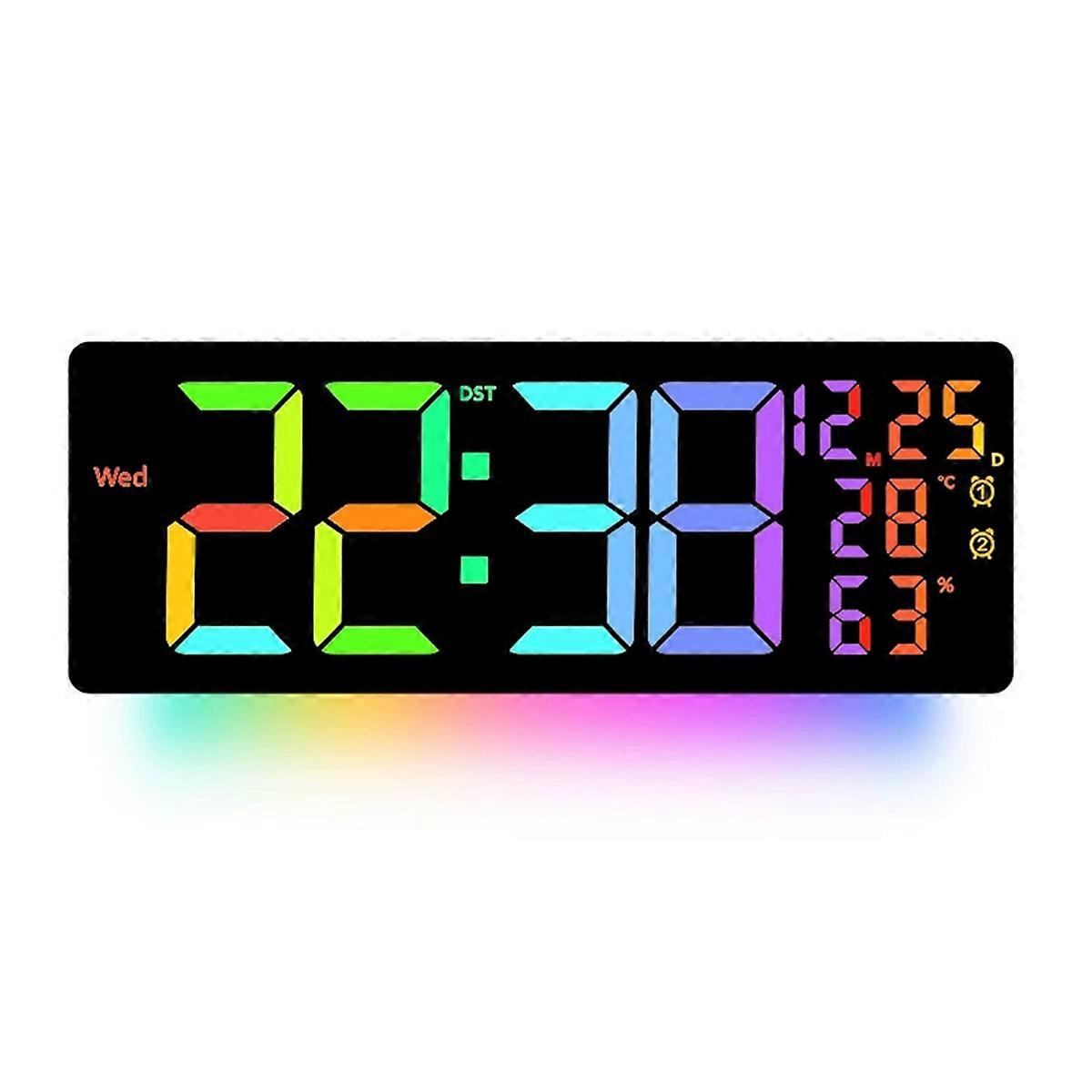 Rgb Large Digital Wall Clock 8 Colors Mood Light Temp Humidity Date 2 Alarm Table Clock Timing Countdown Alarm Clock