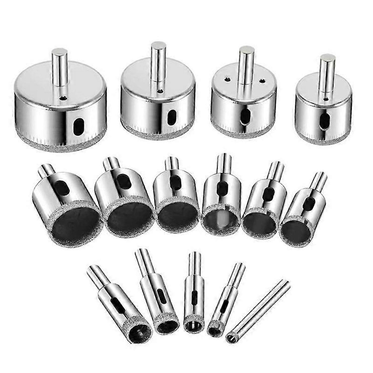 15PCS Diamond Hole Saw Kit 6-50mm Hollow Core Drill Bits for Drilling Glass Stone Tile Bottles Drill Bits Set Tools