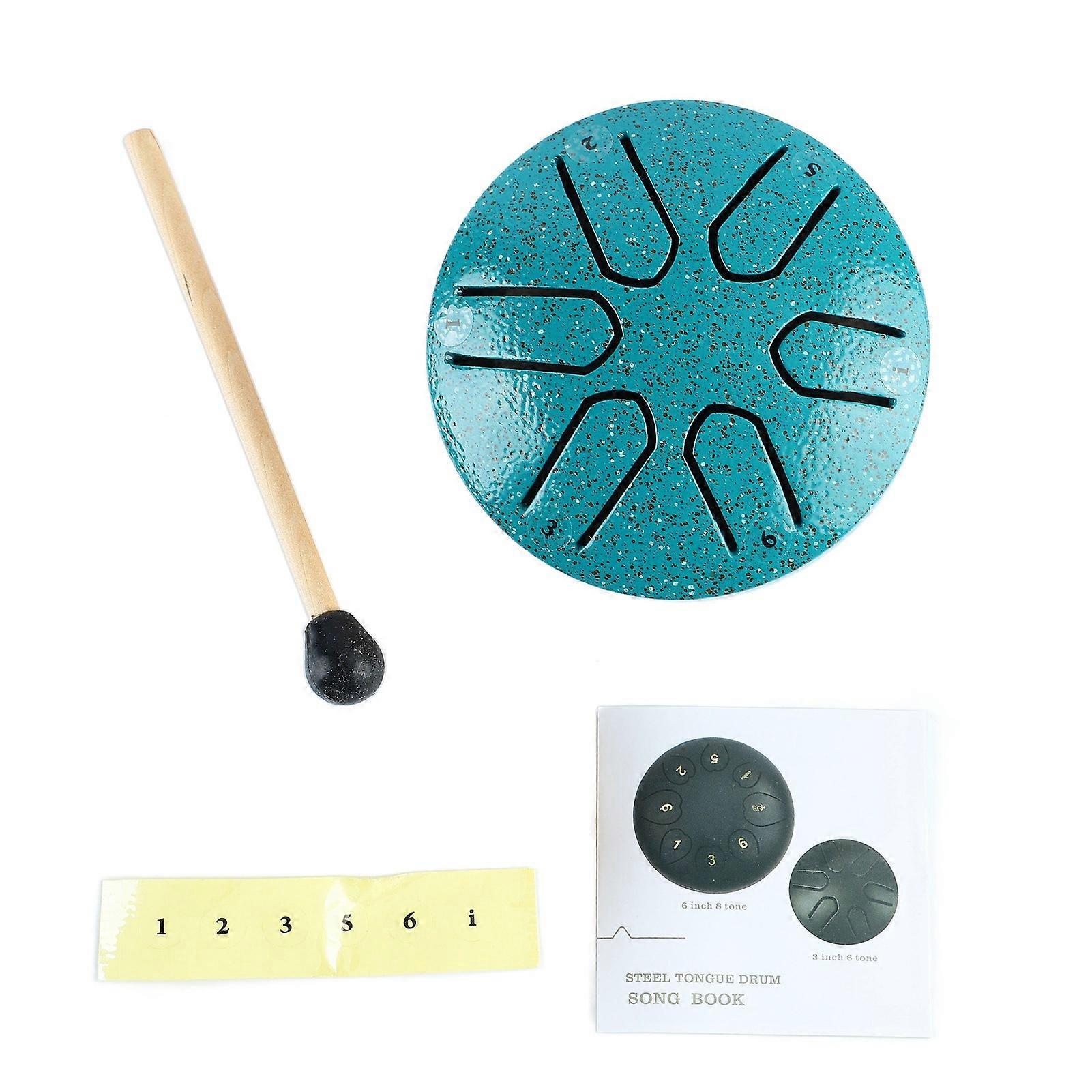 Handpan Drum Mini Professional 6 Notes Worry-Free Tongue Percussion Instrument with Drumstick Green