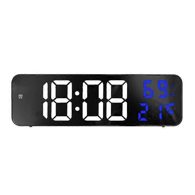 Mirror Large Digital LED Clock Home Electronic Alarm Clock Large Screen Plug in Clock Wall Mounted White and Blue