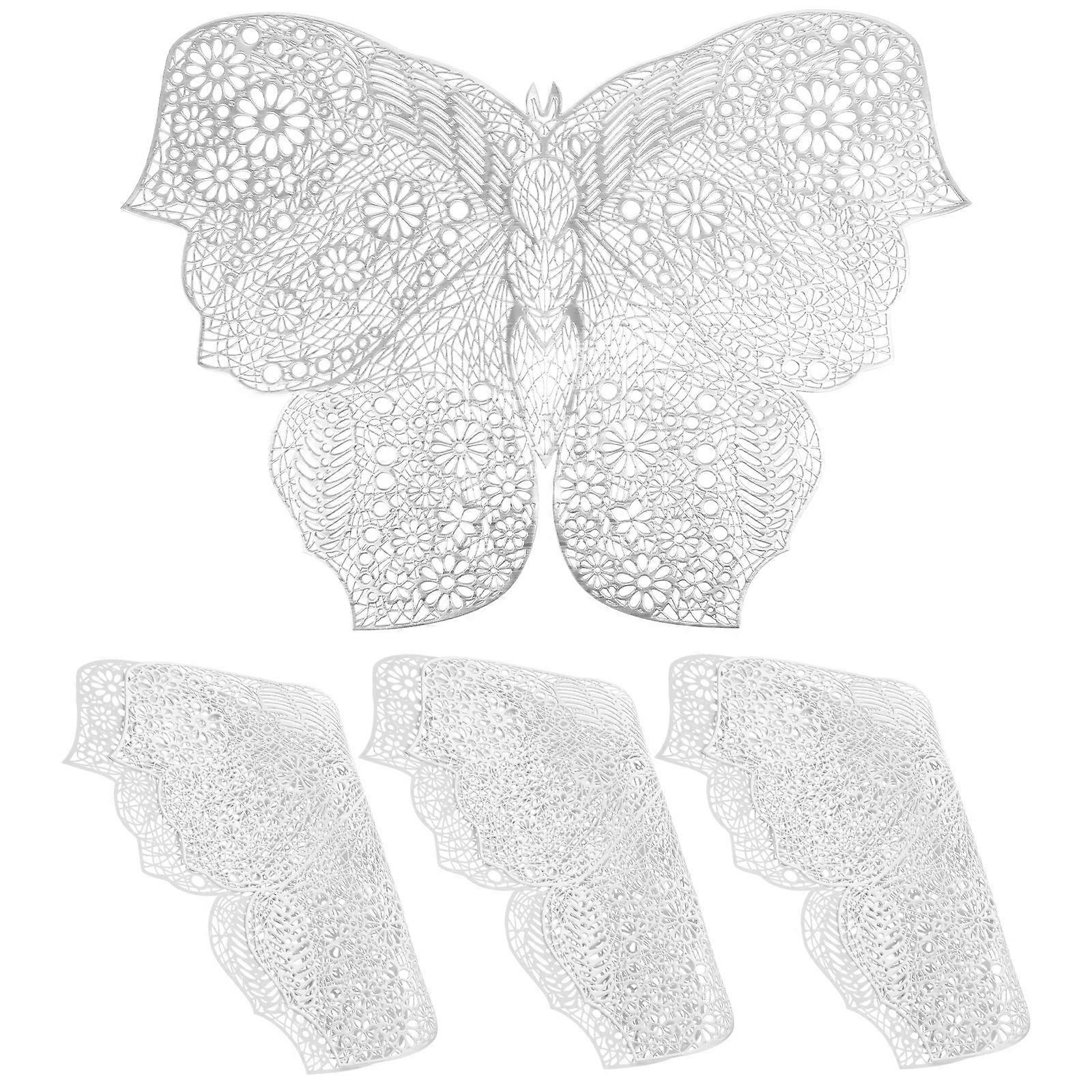 Butterflies Coasters for Drinks Cup Holder Coaster 4Pcs PVC Silver