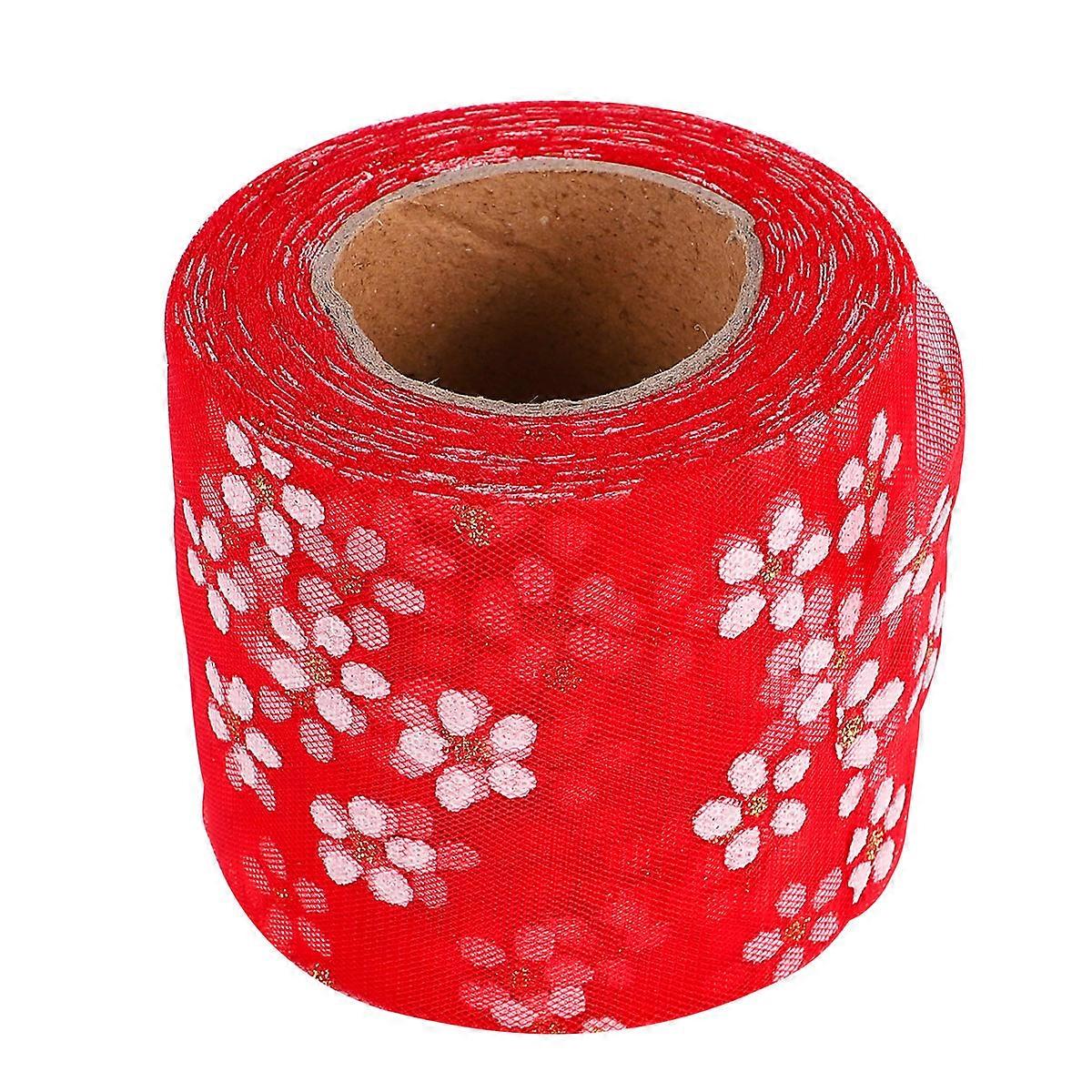 Red Gauze Strap for Decoration with Handmade Plum Blossom 25 Yard