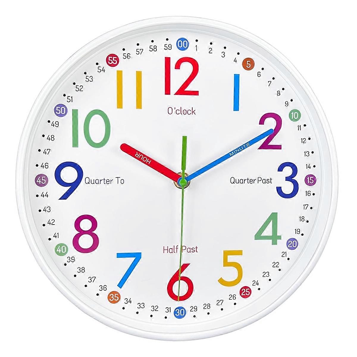 Learning Clock for Kids - Telling Time Easily, Non-Ticking, Battery Operated, Silent, Colorful Teaching Time Clock