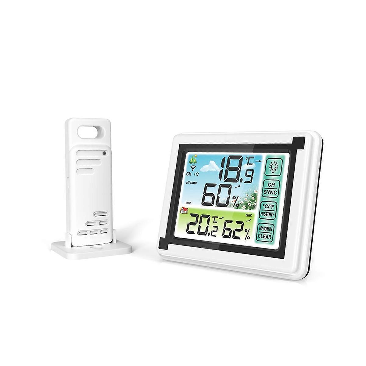 Touch Screen Weather Station with Wireless Sensor, Alarm Clock, Thermometer, Hygrometer, Sunrise and Sunset Times