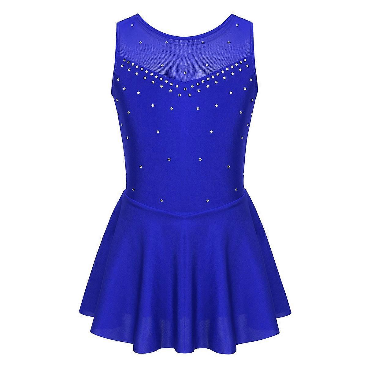 Kids Girls Sequin Figure Ice Skating Dress Rhinestone Floral Ballet Gymnastics Leotard Dancewear Competition Performance Clothes