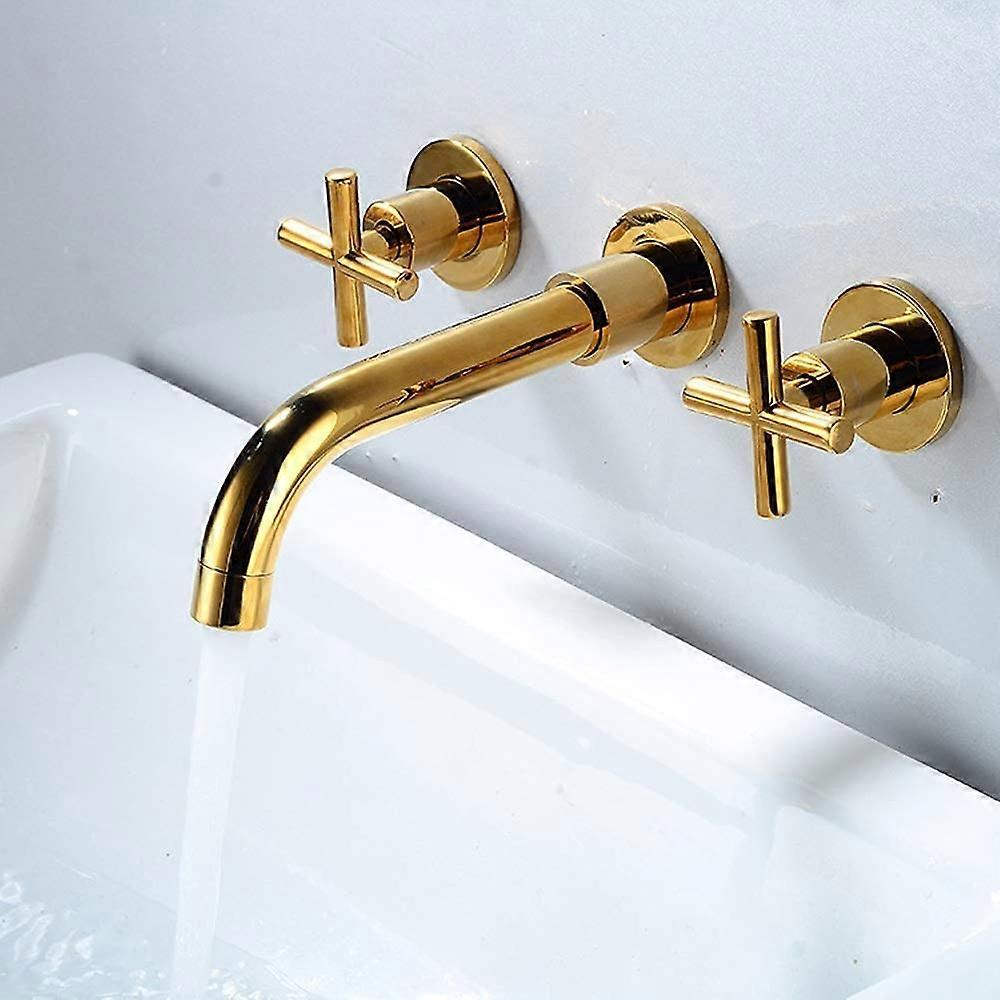 Faucets Modern Bathroom Taps European Style Bathtub Faucet DualHandle Siamese Tap InWall Rotating Gold Finish Hot Cold