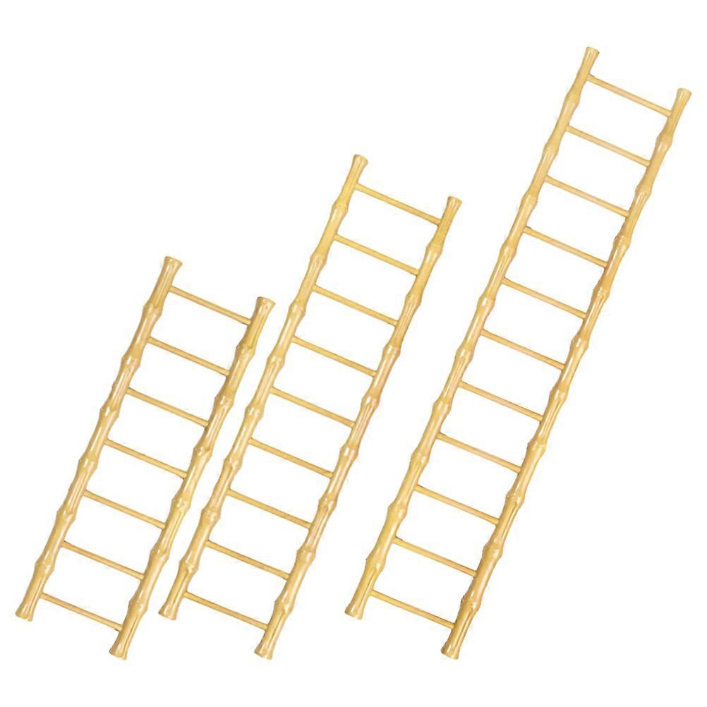 Wooden Craft Ladder Model for Playing with 9Pcs Miniature Khaki Decor