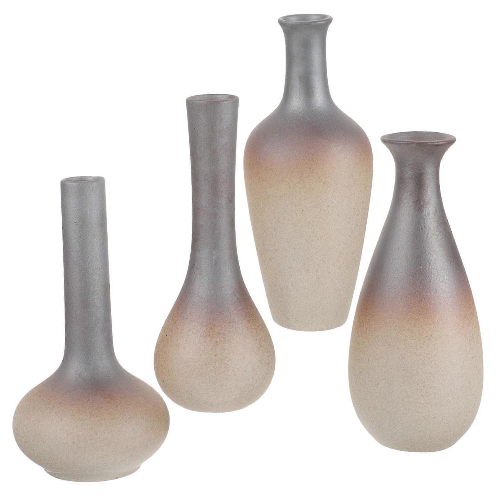 Pottery Vase Ceramic Rustic Vase Wedding Planning Assorted Color Hydroponics 4Pcs
