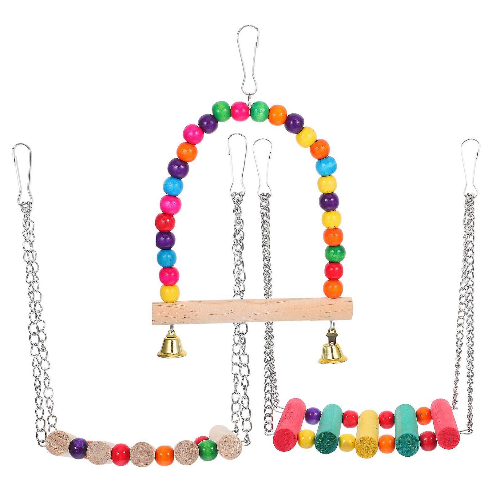 Bird Cage Use 3Pcs Colorful Parrot Swing Toys Wooden Accessories For Cockatiels Parakeets While Climbing And Resting