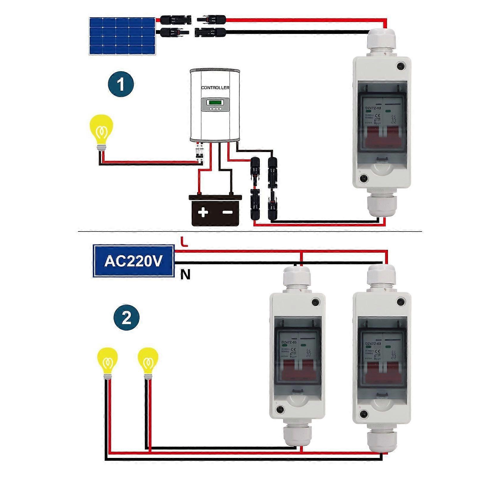 PV Solar Disconnect Switch Photovoltaic Circuit Isolator Miniature RV Breaker Box DC500V IP65 Waterproof 63A