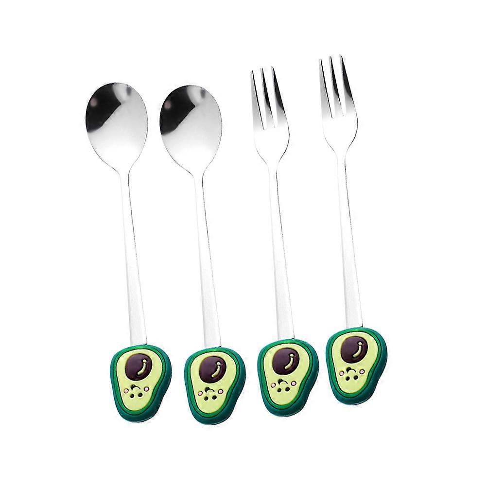 Green Stainless Steel Spoons and Forks for Home Use 2Pcs Coffee Set