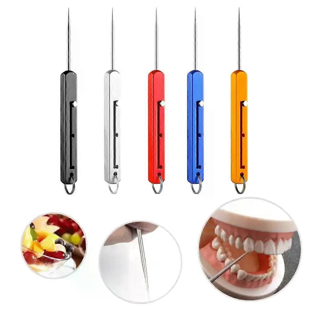 Outdoor Picnic Telescopic Push-pull Pocket Toothpick Fruit Pick Titanium Toothpicks Metal
