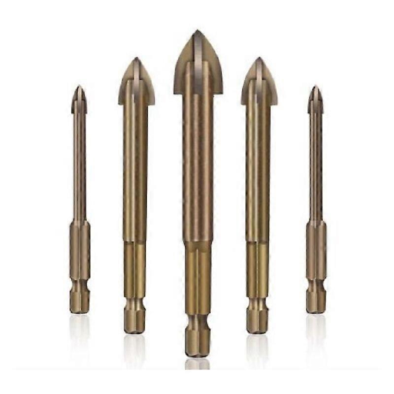 5 Pcs Drill Bit Set, Glass Tile Masonry Drill Bit, Cross Alloy Drill Bit,