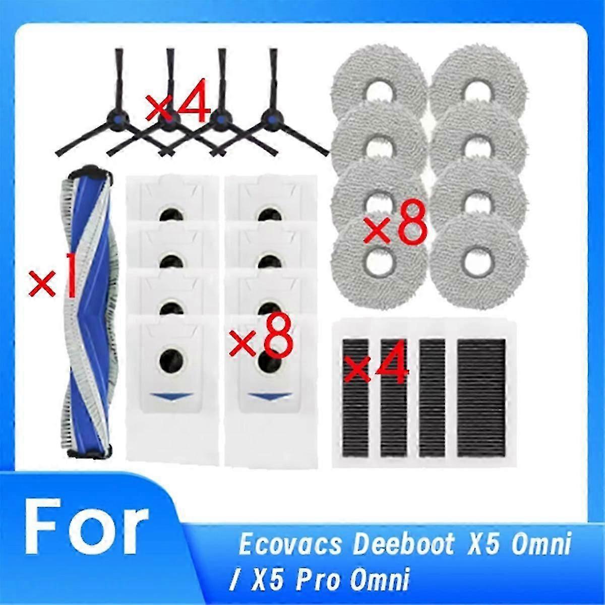 25 Pcs for Ecovacs Deeboot X5 Omni / X5 Pro Omni Sweeper Accessories Side Brush Filter Rag Dust Bag