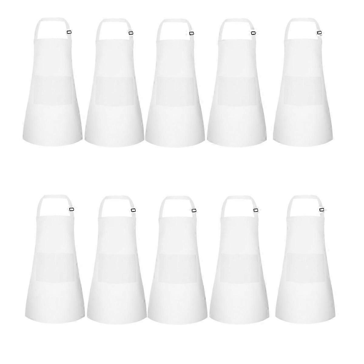 10 Pack Kids Apron Adjustable Children Apron with 2 Pockets White