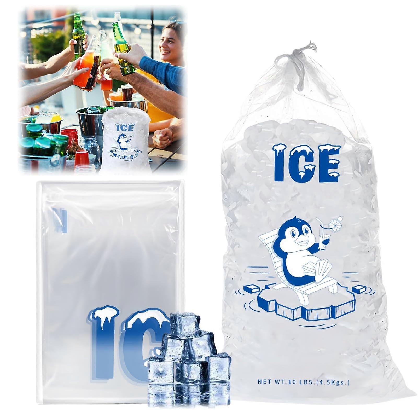 Ice Bags 10Pack Drawstring Reusable Freezer Bags, HeavyDuty Withstand 10 Pounds, For Ice Machines and Picnics