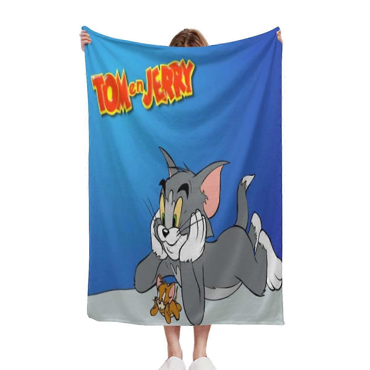 Tom and Jerry Flannel Blanket, Super Plush, Soft, Comfortable, Fluffy Flannel Wool, Sofa, Bed, Travel-310g