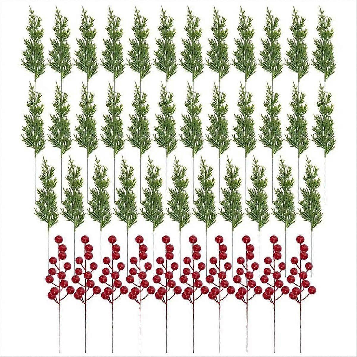 45Pcs Decorations Artificial Pine Branches Holly Berries Berry Stems